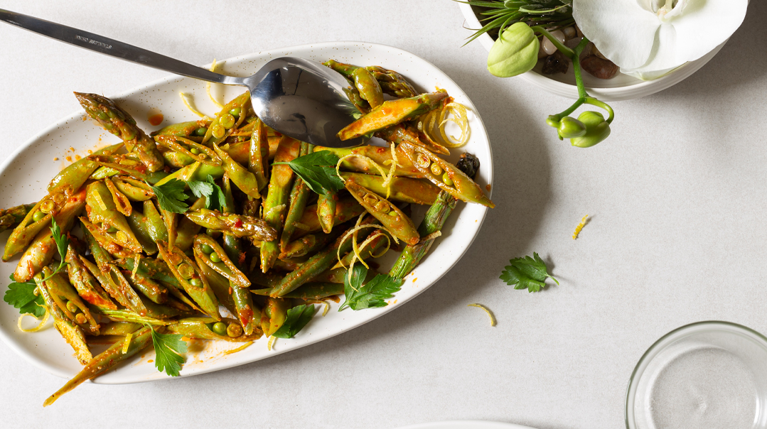 Lemon-Harissa Green Vegetable Trio