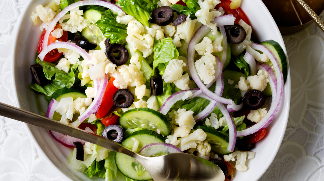 Greek Salad with Cauliflower “Feta” 