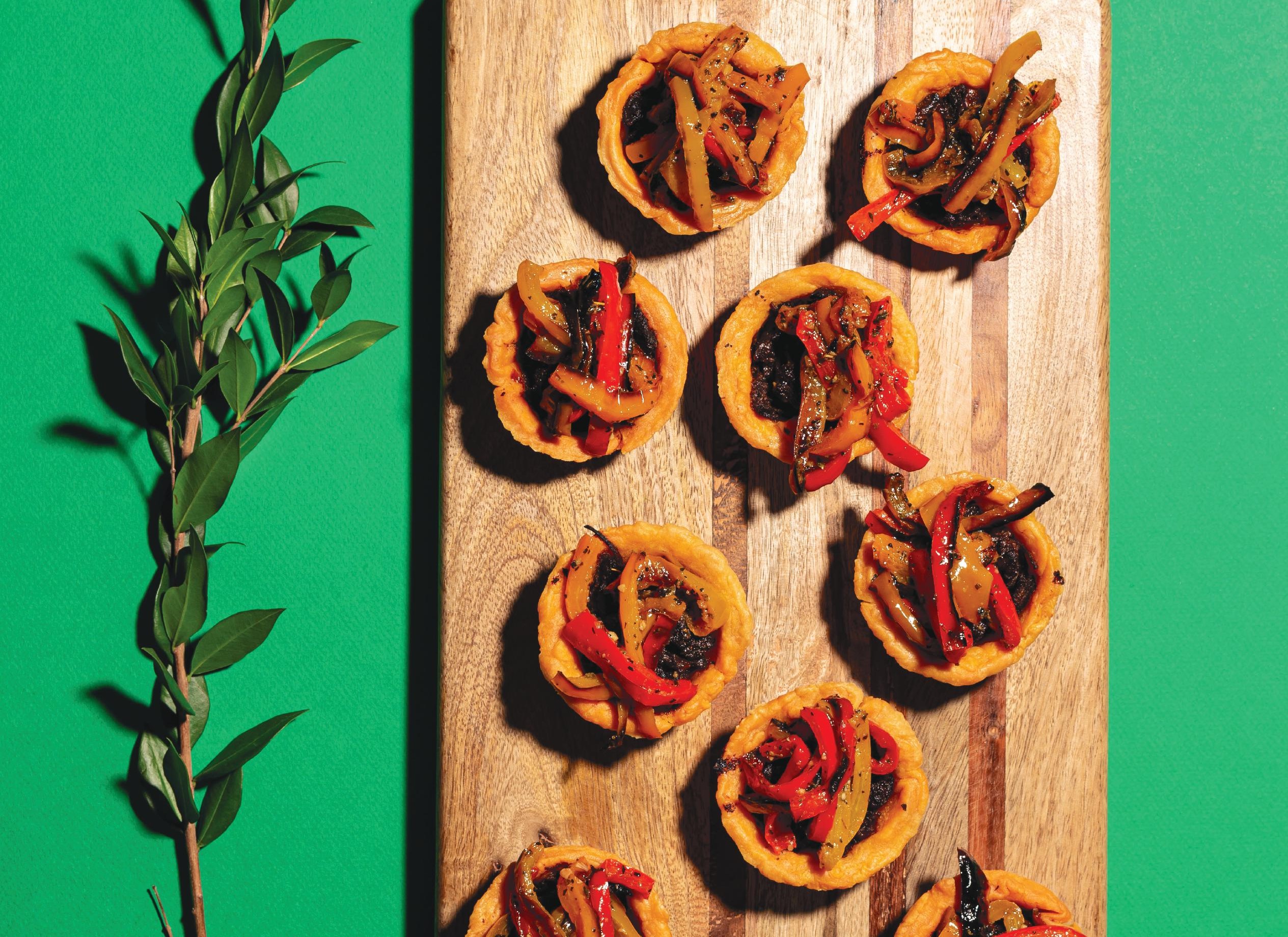 mini pulled lamb tarts with savory roasted peppers