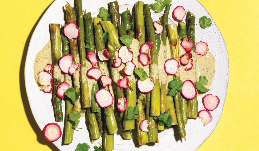 blistered asparagus with cilantro balsamic drizzle