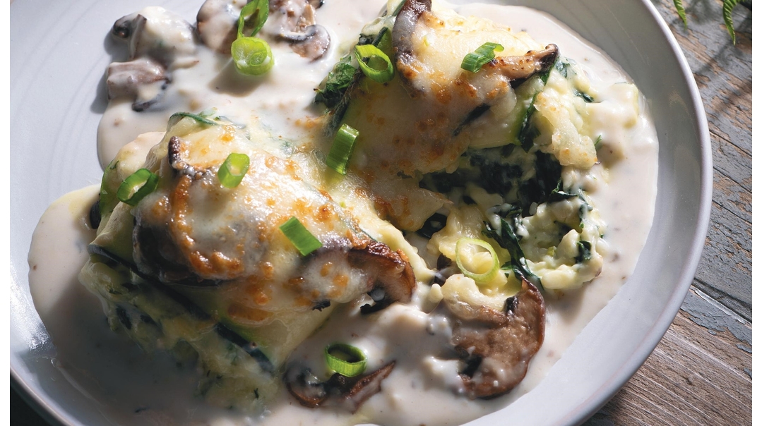 Zucchini Roll-ups in Creamy Mushroom Sauce