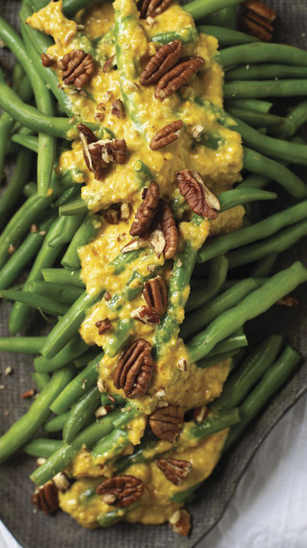 string beans with yellow pepper pesto