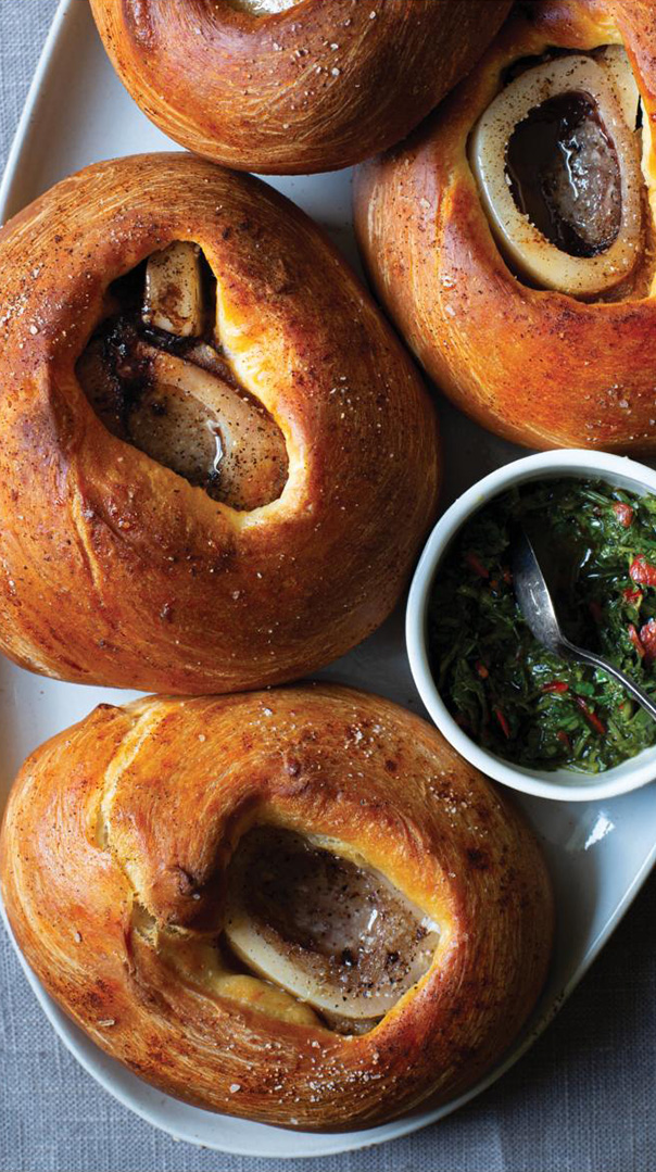 Bread-crusted marrow bones with gremolata