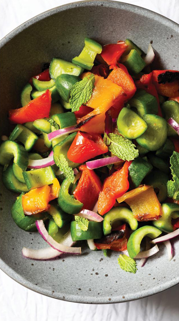 cucumber and roasted peppers salad
