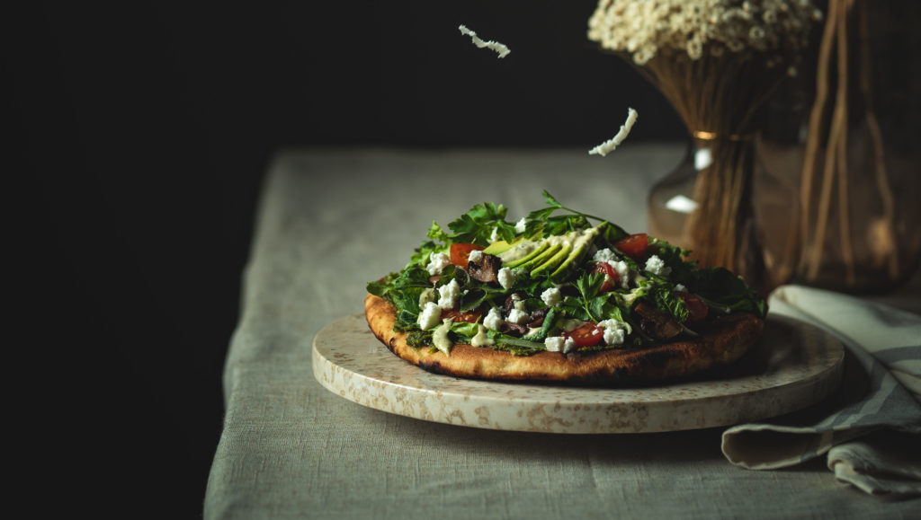 Mushroom Feta Salad Pizza