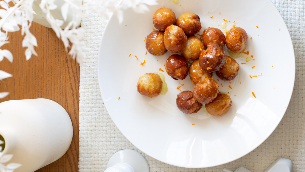 Doughnut Holes with Orange-Vanilla Simple Syrup