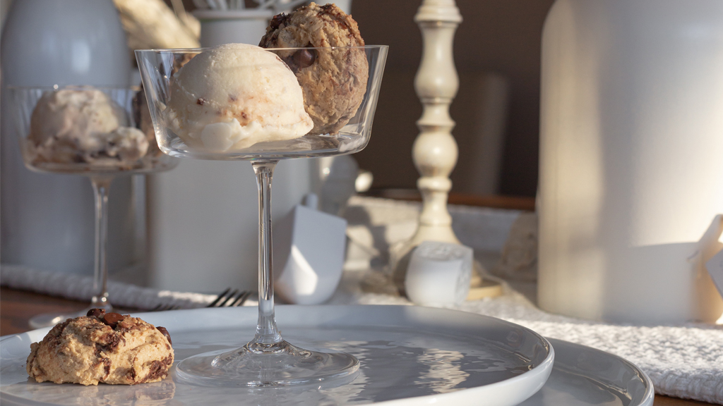 Hazelnut Ripple Ice Cream with Chocolate Chip Cookie Chunks