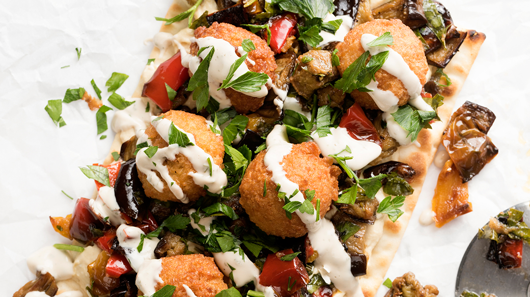 Roasted Veggie and Falafel Flatbread