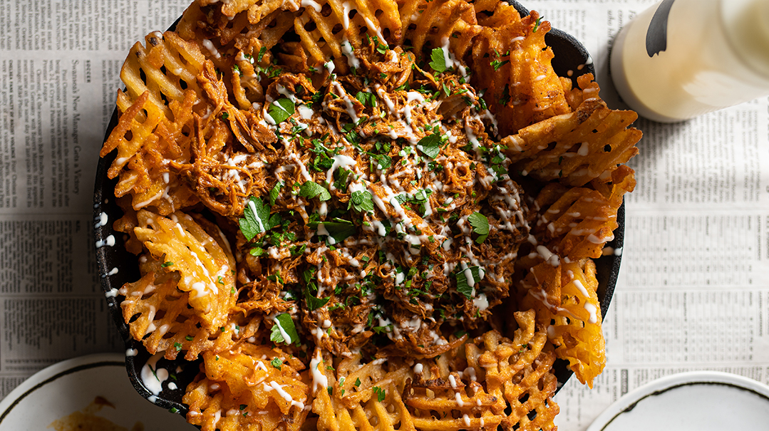 Pulled Buffalo Chicken Waffle Fries