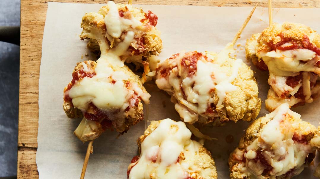 Cheesy Pesto Cauliflower Skewers