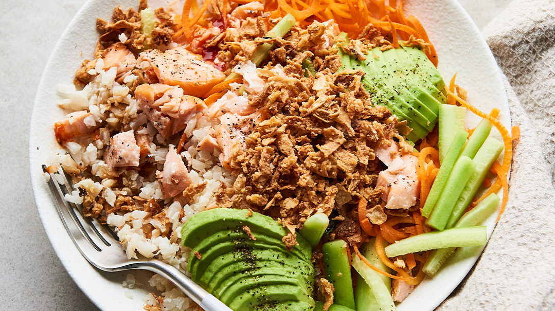 Salmon Cauliflower Rice Bowl