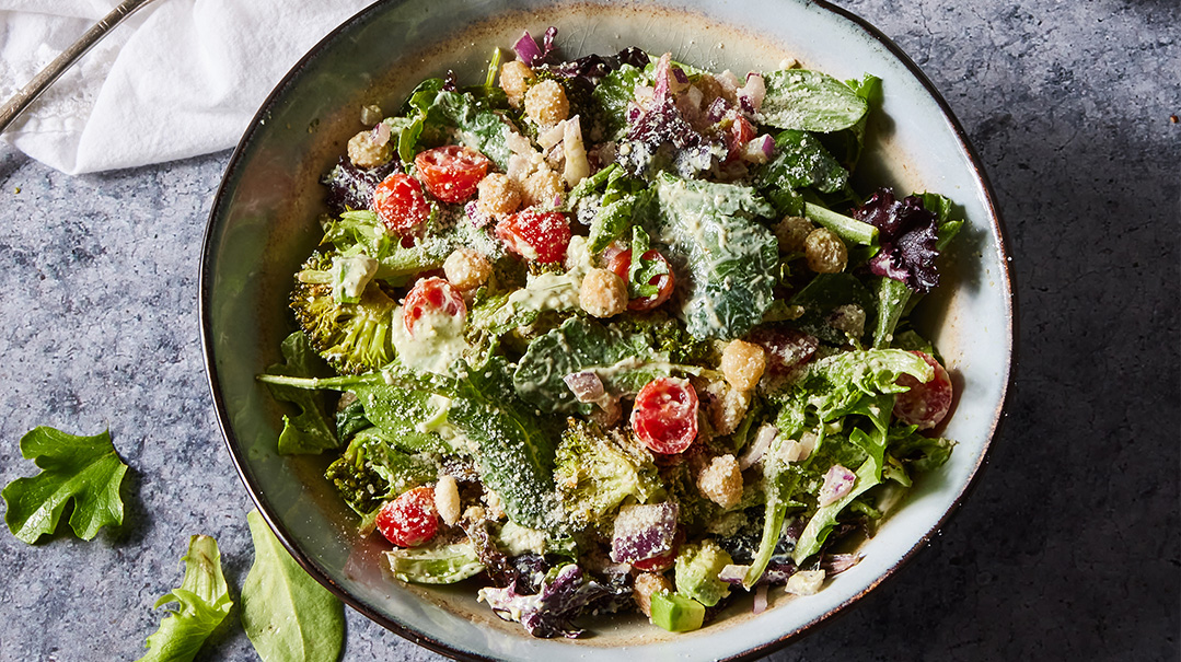 Crispy Gnocchi Salad with Creamy Pesto Dressing