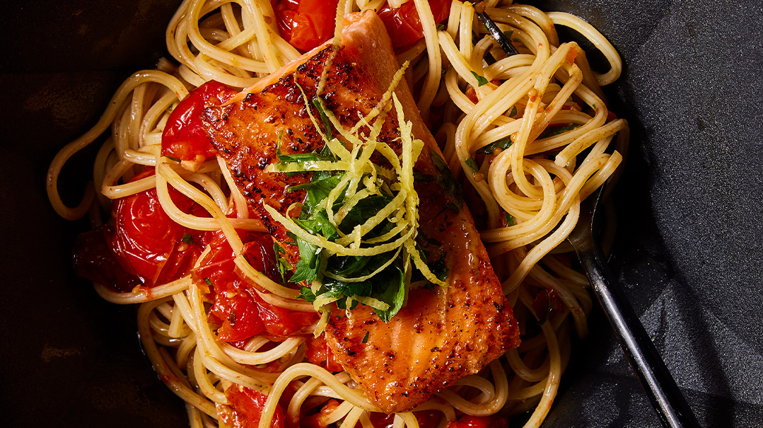 Tomato Confit Pasta with Salmon