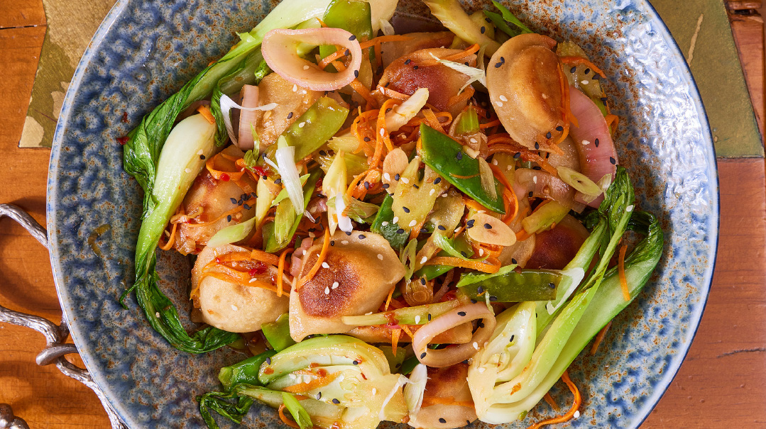 Asian Wontons with Vegetable Medley