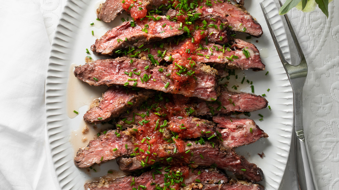 Horseradish-Crusted Surprise Steak with Tomato Vinaigrette