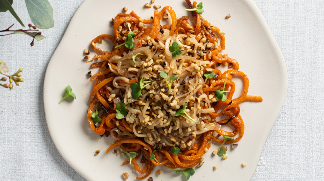 Spiralized Butternut Squash with Onion-Apple Topping