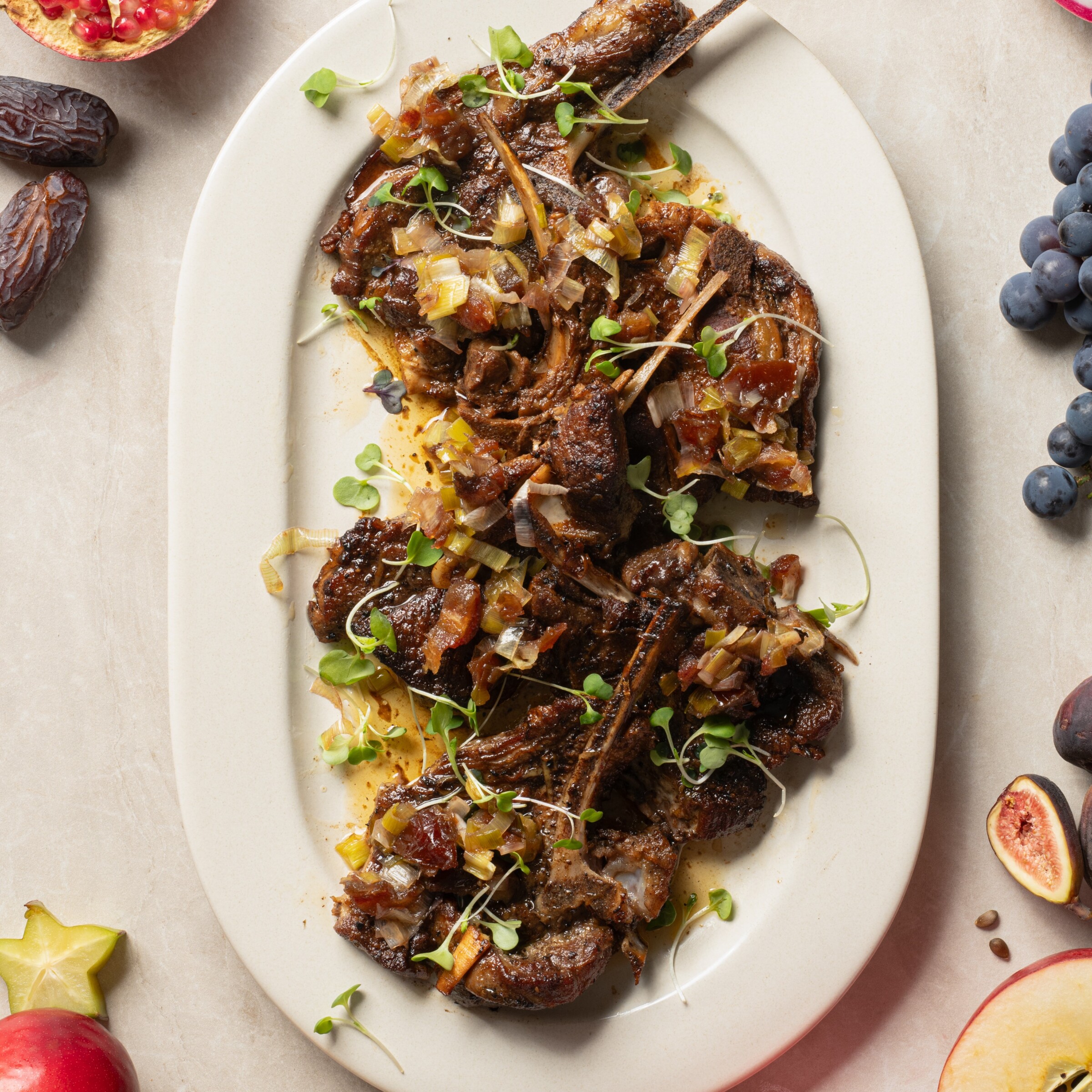 Honey-Glazed Lamb with Caramelized Leeks and Dates